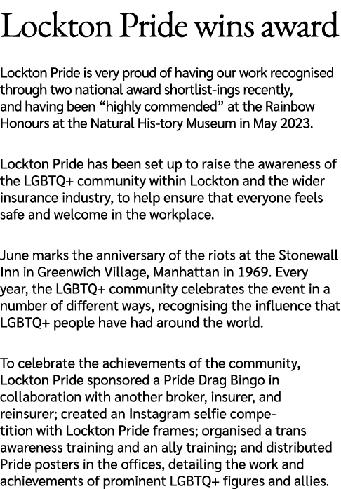 Lockton Pride wins award Lockton Pride is very proud of having our work recognised through two national award shortli...