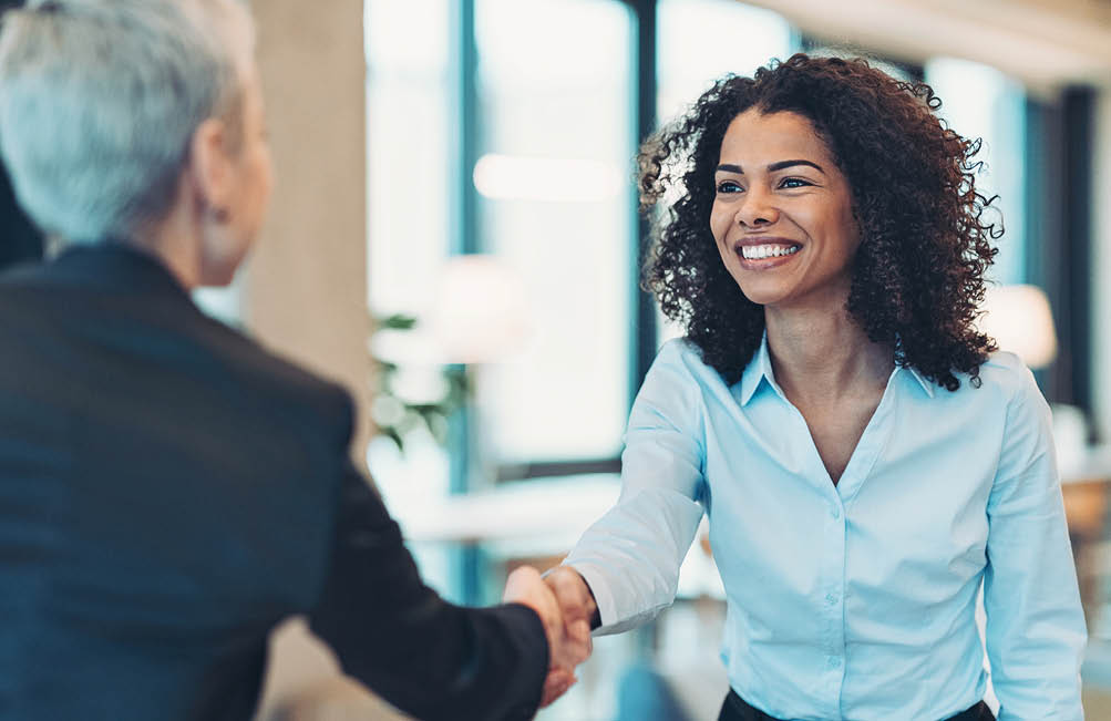 Businesswomen shaking hands in the office